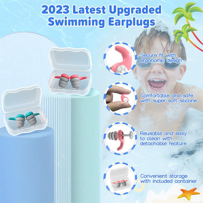 Waterproof Swimming Ear Plugs for Kids - 2 Pairs of Reusable Soft Silicone Swim Earplugs,Ear Protection for Children (4-12 Years Old) - Ideal for Surfing, Diving, Pool, Showering, and Water Sports