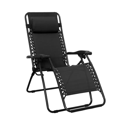 Amazon Basics Outdoor Patio Zero Gravity Lounge Chair with Pillow, Folding Reclining and Textilene Adjustable, Folding Lounge Lawn Chairs for Outside, 26", Black