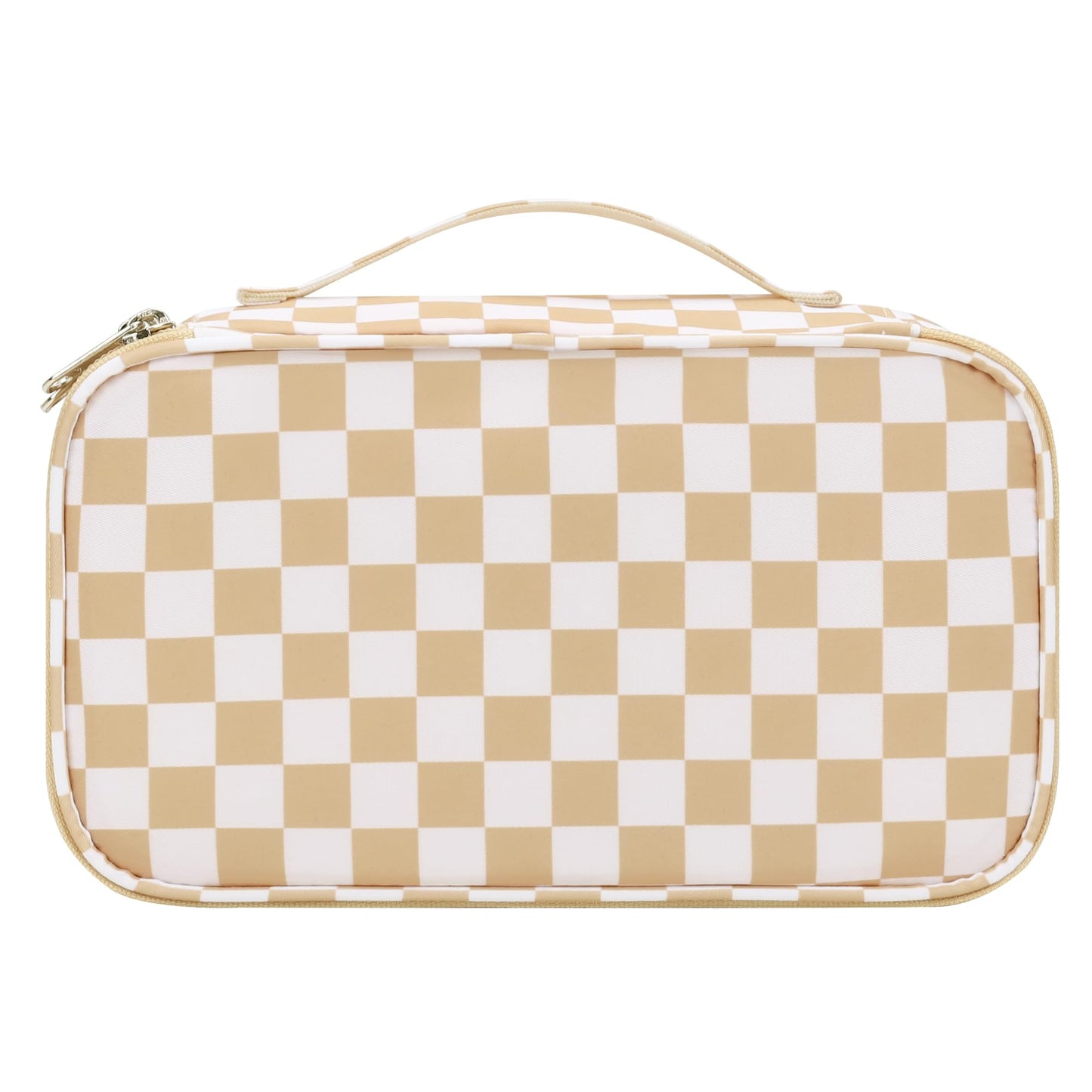 Relavel Travel Makeup Bag with Brush Holder, Dual-Layer Small Cosmetic Organizer, Portable Toiletry Bag for Accessories Storage, Cute Make Up Bag for Gift, Trip, Camp, Daily Use - Plaid