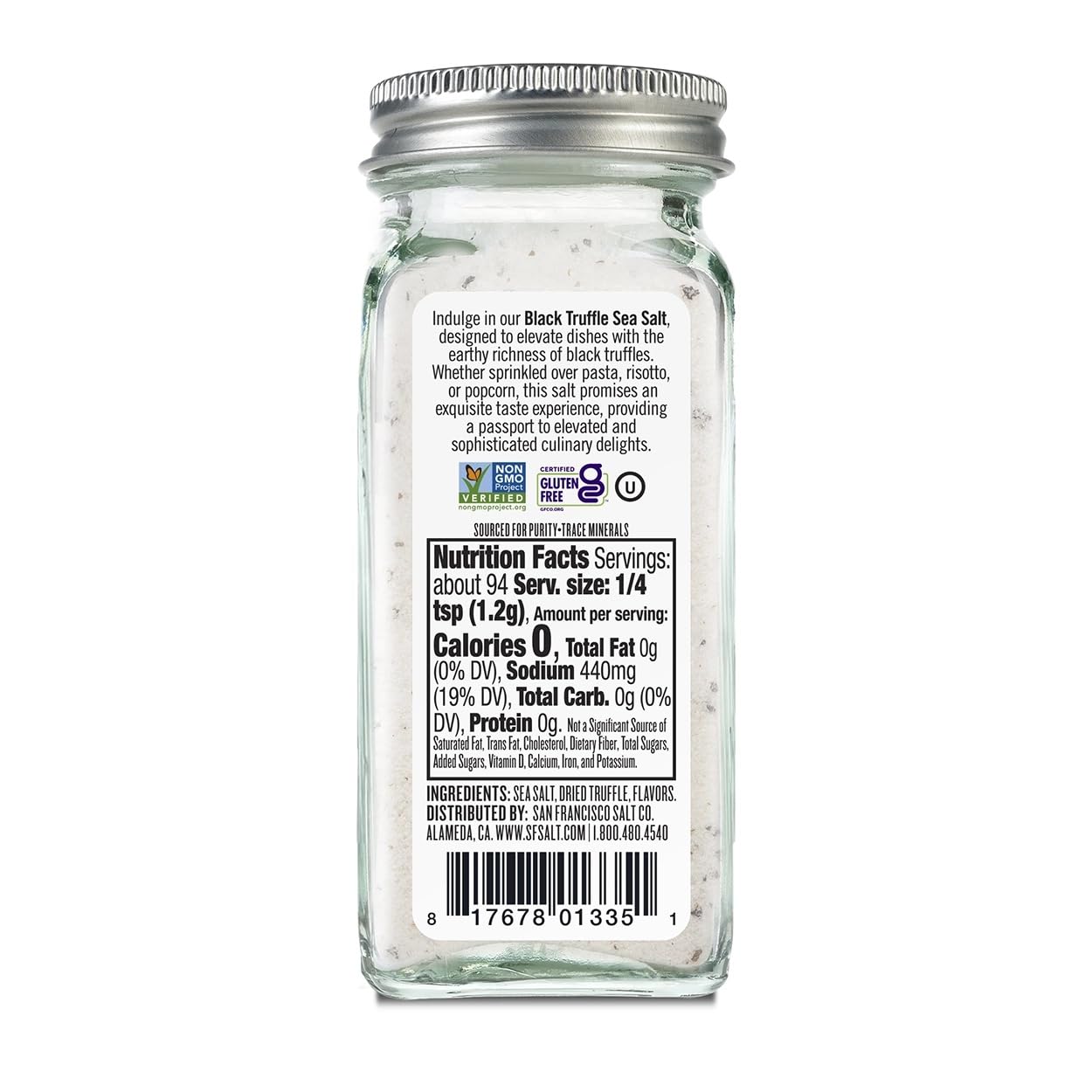 Italian Black Truffle Sea Salt 4 oz. Glass Shaker by San Francisco Salt Company