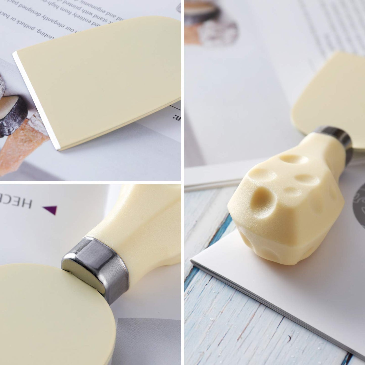 hecef Cheese Knife Set of 4, Non-Stick Coated Gift Set for Christmas, Anniversary, Party, Housewarming, Picnic, Birthdays, Wedding(Beige)