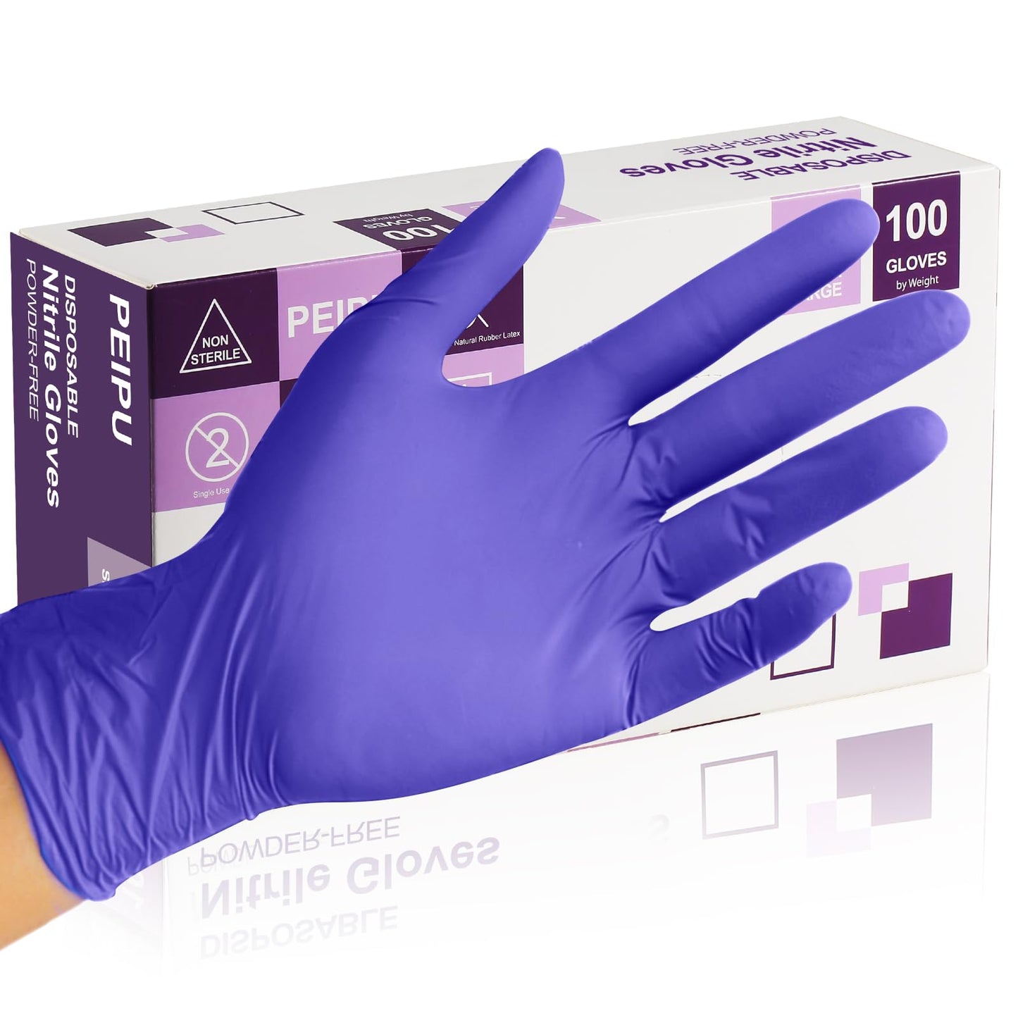 PEIPU Nitrile Gloves,Disposable Cleaning Gloves,(Medium, 100-Count) Powder Free, Latex Free,Rubber Free,Ultra-Strong,Food Handling Use, Single Use Non-Sterile Protective Gloves