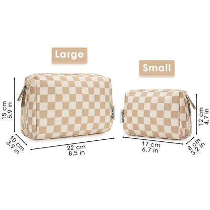 Narwey Checkered Makeup Bag Travel Cosmetic Bag Organizer Toiletry Bag Make Up Bags with Compartments for Women Girls (Large, Light Checkerboard)