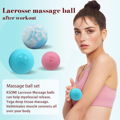 KSONE Massage Lacrosse Balls -Massage Balls for Myofacial Release&Trigger Point Therapy-Set of 2-Hard Lacrosse Massage Ball &Soft Massage Ball with one mini Ball
