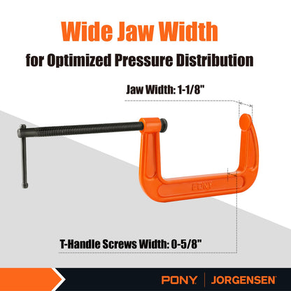 Pony 6-in C-Clamp Set, Clamps for Woodworking,1000lbs Load Limit, 2660 C-Clamp, Ideal for most DIY, Woodworking and Household Clamping Projects-2 Pack