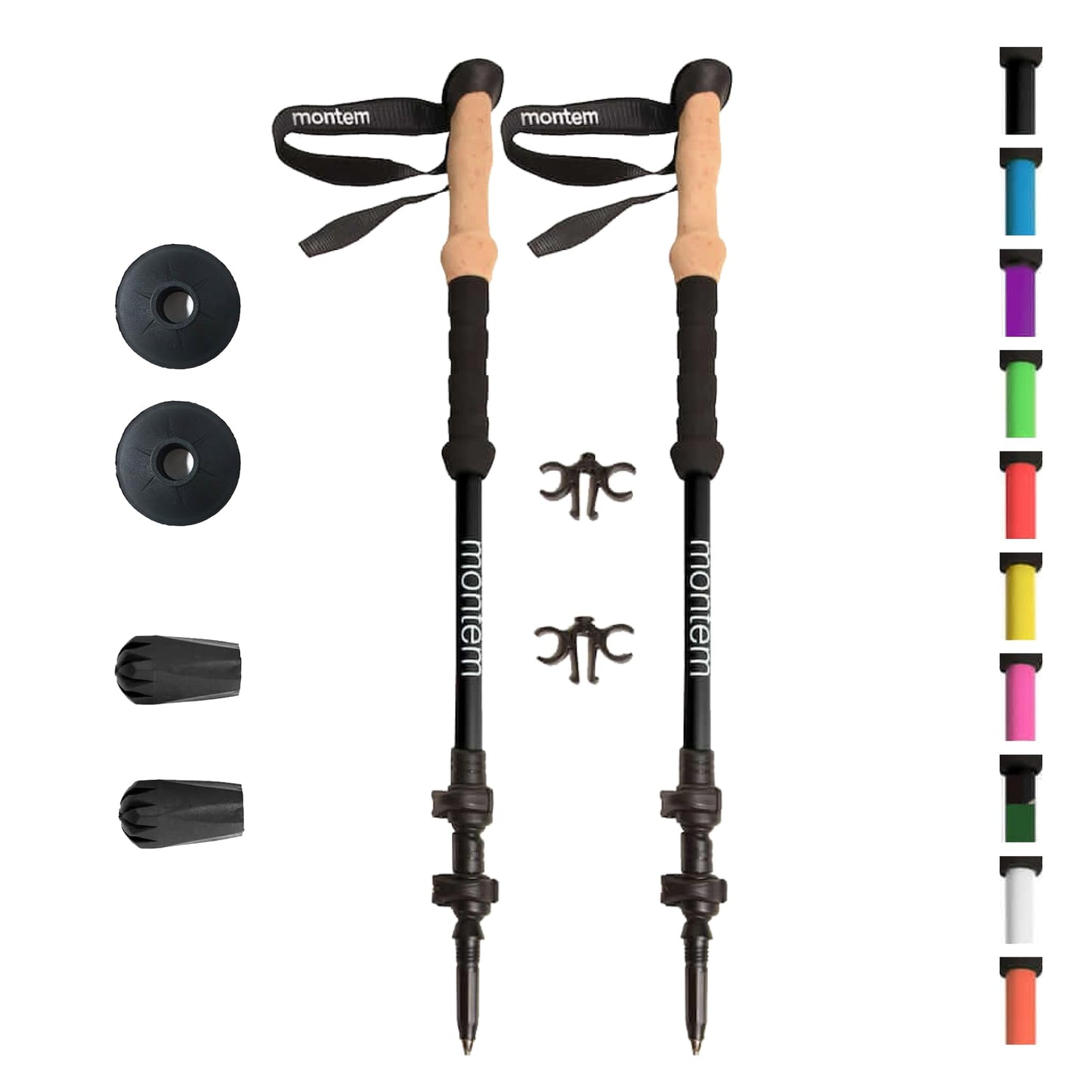 Montem Ultra Strong Trekking, Walking, and Hiking Poles - One Pair (2 Poles) - Collapsible, Lightweight, Quick Locking, Weather-Resistant and Ultra Durable (Black (EVA Foam Grip))