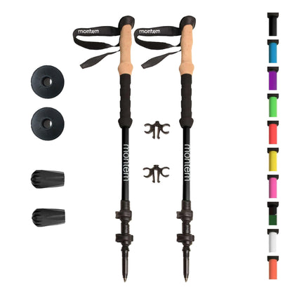 Montem Ultra Strong Trekking, Walking, and Hiking Poles - One Pair (2 Poles) - Collapsible, Lightweight, Quick Locking, Weather-Resistant and Ultra Durable (Black (EVA Foam Grip))