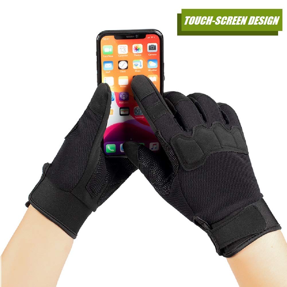 HYCOPROT Full Finger Gloves, Touch Screen Knuckle Protective Breathable Lightweight Outdoor Gloves for Shooting, Hunting, Motorcycling, Climbing (Large, Black)