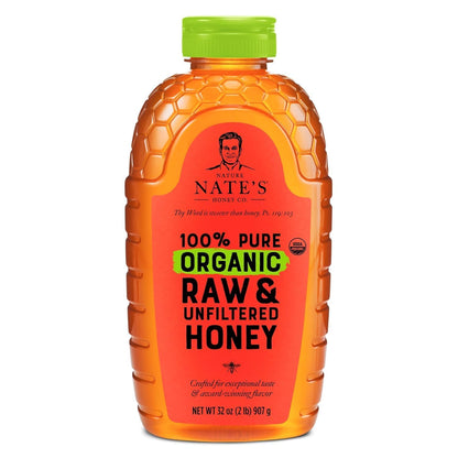 Nate's Organic 100% Pure, Raw & Unfiltered Honey - USDA Certified Organic - 32oz. Squeeze Bottle