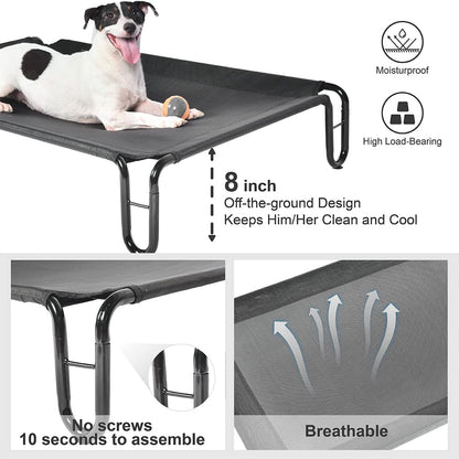 pettycare Elevated Outdoor Dog Bed - Raised Bed for Large Dogs, Waterproof Cot Easy to Assemble, Cooling Elevated Cot with Breathable Teslin Mesh, Durable, Non Slip, Up to 65 lbs,Black