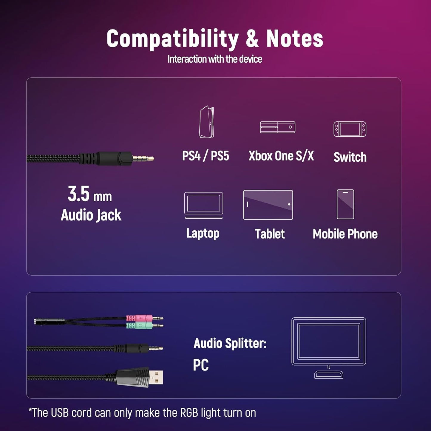 Ozeino Gaming Headset for PC, Ps4, Ps5, Xbox Headset with 7.1 Surround Sound Gaming Headphones with Noise Canceling Mic, LED Light Over Ear Headphones for Switch, Xbox Series X/S, Laptop, Mobile White