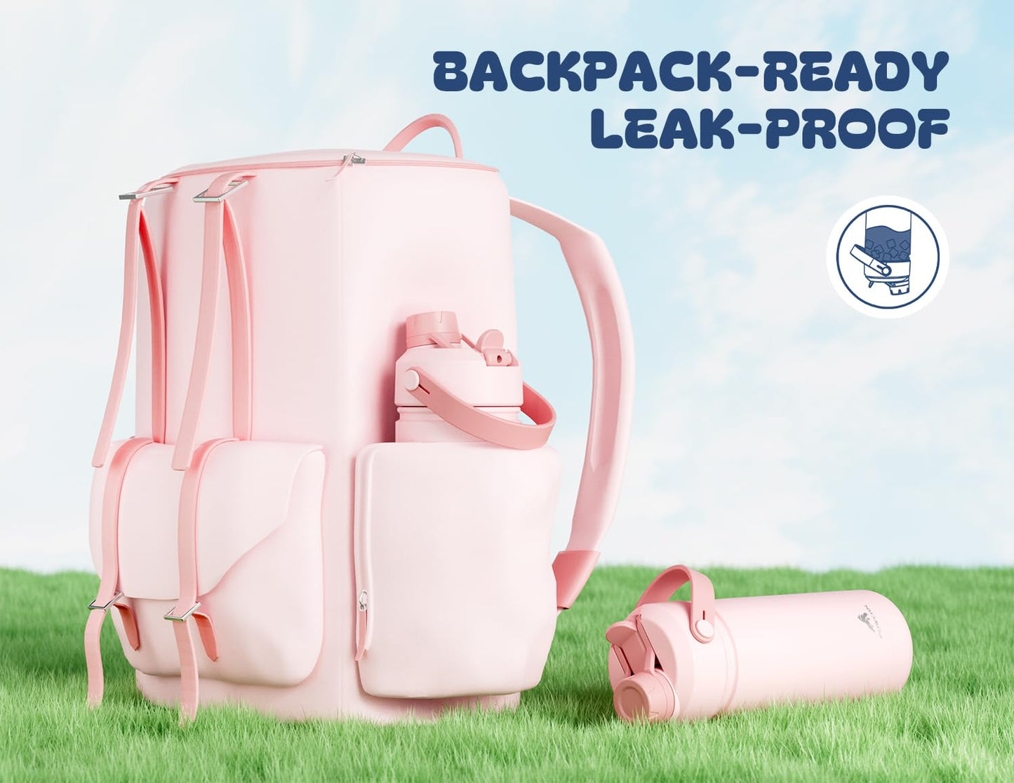 POWCAN 18 oz Insulated Water Bottle with 2-in-1 Straw and Spout Lid, Keep Cold 24H, Leak-Proof, Fits in Car Cup Holder, Stainless Steel Water Bottle for Sports, Travel, and School (Cotton Candy)