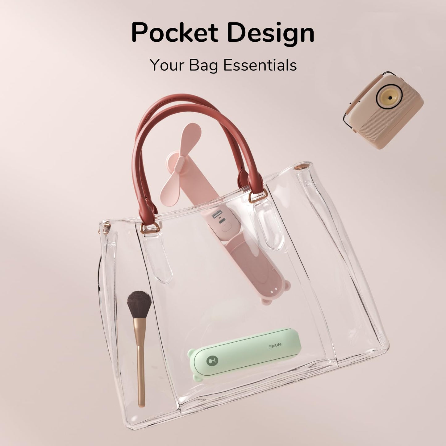 JISULIFE Handheld Mini Fan, 3 IN 1 USB Rechargeable Portable Fan [12-19 Working Hours] with Power Bank, Flashlight, Pocket Design for Travel/Summer/Concerts/Lash, Gifts for Women (Pink)