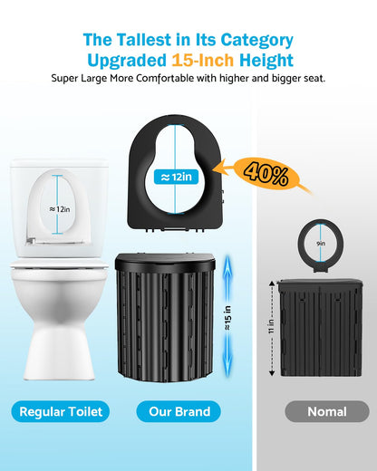 Portable Toilet, Upgraded 15'' toilet With Removable Paper Holder, Camping Toilet With A Load Capacity Of 450 Lbs, Portable Potty for Camping, Hiking, Road Trip, Car, RV, Tent, Beach, Truck Drivers