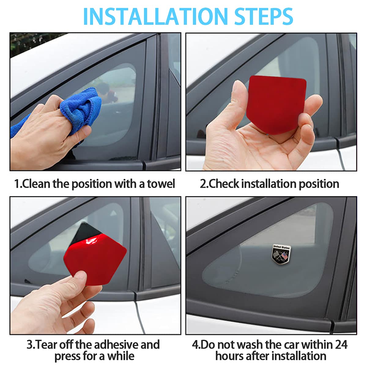 3D Aluminum Alloy American US Flag Decal, 2 PCS 3" X 2" Patriotic Stars Stripe USA Flag Car Stickers for Laptop/Car/Truck/Window/Bumper (Red2)