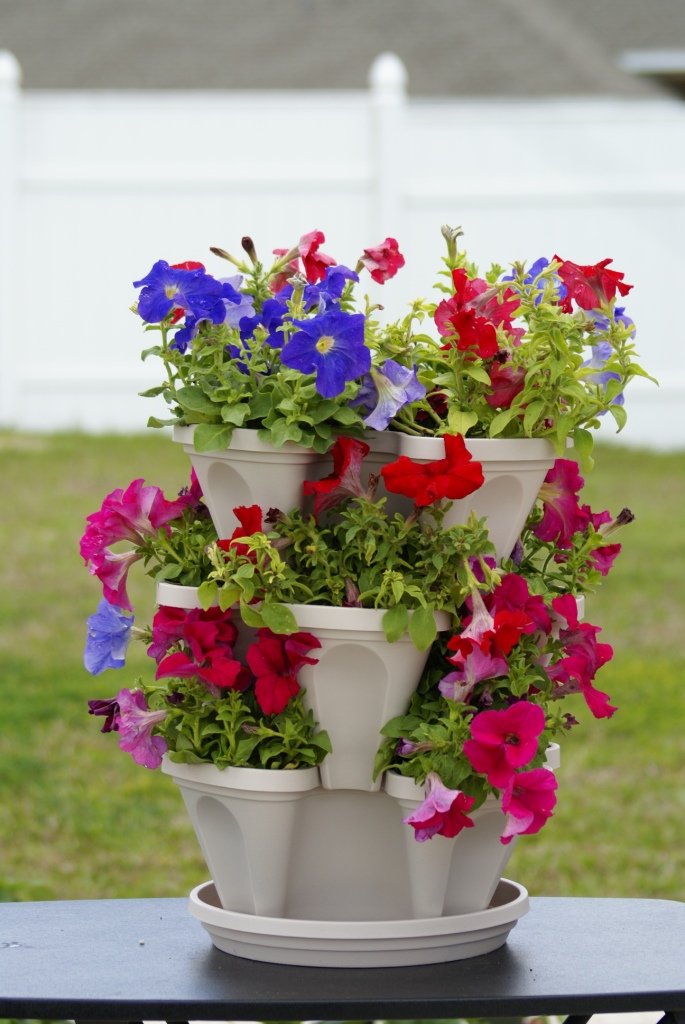 3 Tier Stackable Garden,Indoor,Outdoor Vertical Planter Set,Self Watering Tiers From Top Down,Smart Planting Pots,Used for Strawberries Herbs Peppers Flowers and Succulents (Stone)