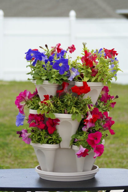 3 Tier Stackable Garden,Indoor,Outdoor Vertical Planter Set,Self Watering Tiers From Top Down,Smart Planting Pots,Used for Strawberries Herbs Peppers Flowers and Succulents (Stone)