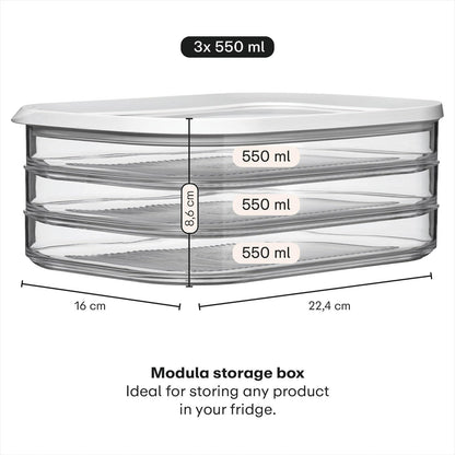 Mepal Modula Rounded Food Storage Box with Lid Set of 3 | Ideal for Cold Cuts, Cheese, and More | Stackable design | Transparent Framed Lid | BPA-Free, Nordic White (17oz/500ml)