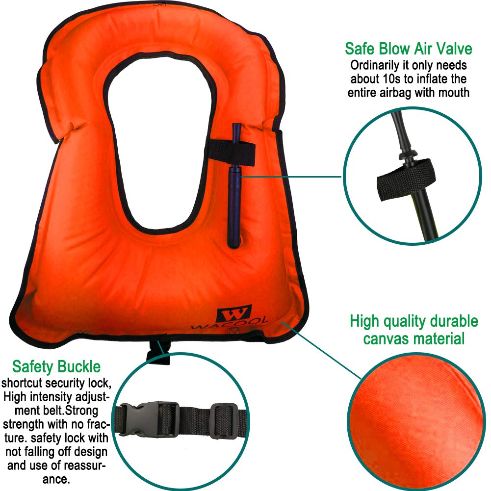 WACOOL Inflatable Snorkel Diving Swimming Scuba Vest Jacket for Adult Youth Kids (Kids,Orange)