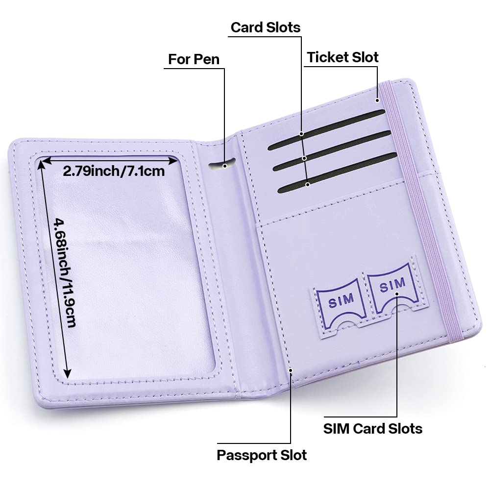 Passport Holder for Travel, Leather Passport Holder RFID Blocking Passport Cover Wallet Passport Case with Pen Holder Passport Holders for Travel Women Men Family Travels Must Haves Essentials,Purple