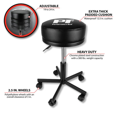 Performance Tool W85033 Extra-Thick Big Top Pneumatic Rolling Shop Stool for Mechanic Garages and Workshops, Black, 19x19x18.5-Inches