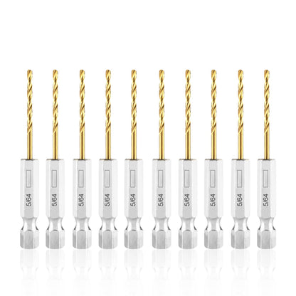 amoolo 5/64 Hex Shank Drill Bits, 10Pcs Titanium HSS Twist Impact Drill Bit Set for Metal, Steel, Wood, Plastic, Quick Change Design