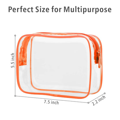 PACKISM Clear Makeup Bag with Zipper, 3 Pack Beauty Clear Cosmetic Bag TSA Approved Toiletry Bag, Travel Toiletry Bag, Quart Size Bag Carry on Airport Airline Compliant Bag, Orange