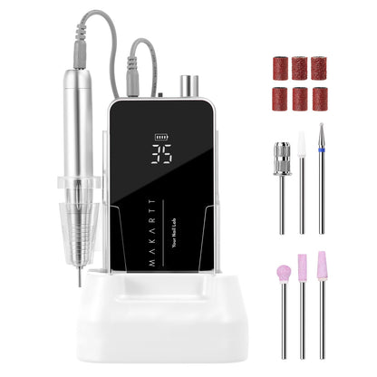 Makartt Electric Nail Drill - 35000RPM Rechargeable Efile with Coreless Motor, Nouvella Portable Nail Filer Machine for Acrylic Gel Removal with Drill Bits Set, Black