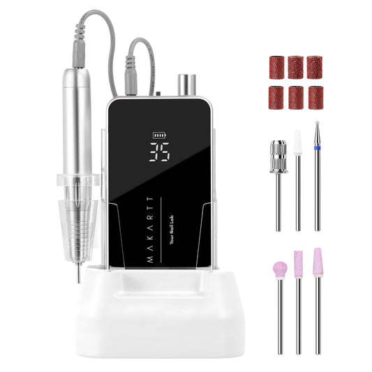 Makartt Electric Nail Drill - 35000RPM Rechargeable Efile with Coreless Motor, Nouvella Portable Nail Filer Machine for Acrylic Gel Removal with Drill Bits Set, Black