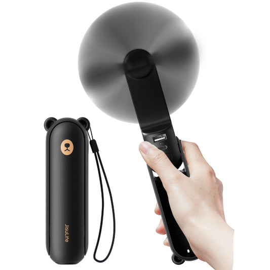 JISULIFE Handheld Fan with 4500 mAh Powerbank Max 37 Hours Runtime, Pocket Portable Battery Operated or USB Powered Folding Personal Fan, 3 Speeds, Gifts for Women Men Kids Gift for Festival-Black