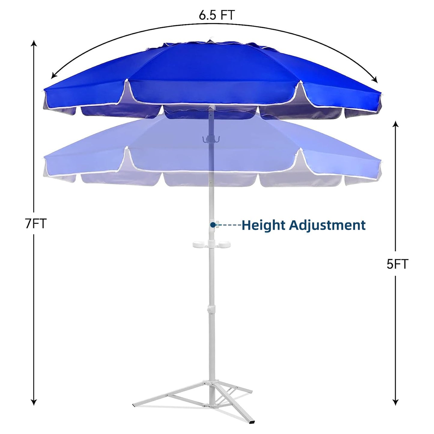AMMSUN Shade Umbrella, Premium Portable Umbrella with Stand, 6.5ft Lightweight Free Standing Canopy for Sporting Games, Adjustable Instant Sun Protection and Easy to Carry, Blue