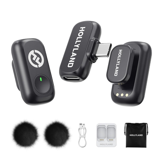 Hollyland Lark A1 Wireless Microphone for iPhone 15/16 & Android, 48kHz/24-bit, 3-Level Intelligent Noise Cancel, Magnetic Mini Microphone for YouTube, Podcast, Vlogging (Black, 2TX + USB-C RX)