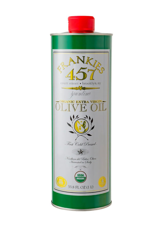 Frankies 457 Organic Extra Virgin Olive Oil - Premium Castelvetrano Olive Oil - Harvested in Sicily - Pure Authentic Italian - Monovarietal - Rich in Flavor - First Cold Pressed - 33.8 fl oz (1 L)