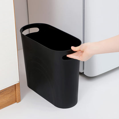 rejomiik Small Trash Can, 3.5 Gallon Slim Garbage Can Plastic Waste Basket with Handles Container Bin for Narrow Spaces Bathroom, Bedroom, Kitchen, Office at Home, Black