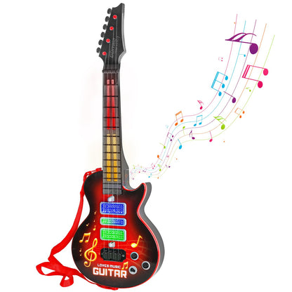 M SANMERSEN Kids Guitar Toddler Toys Guitar for Kids 3 4 5 Year Old Electric Musical Toy Guitars with 4 Strings Strap Light Up Boys Girls Gifts