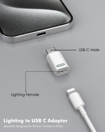 MoKo Lightning Female to USB C Male Adapter for iPhone 17 Air 16 15 Pro Max Plus, Galaxy, iPad - Not for Earphone/USB Stick/iPencil, 2 Pack USB-C to Lightning Adapter ONLY for Charging/Data Transfer