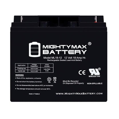 Mighty Max Battery ML18-12 - 12 Volt 18 AH, Nut and Bolt (NB) Terminal, Rechargeable SLA AGM Battery