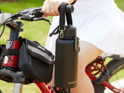 KXIAOCHEN Insulated Water Bottle, Stainless Steel Water Bottle, 2 Lids (Straw and Handle Lid),Wide Mouth Metal Water Bottles Keep Hot and Cold, Double Walled, Thermo Mug, Metal Canteen