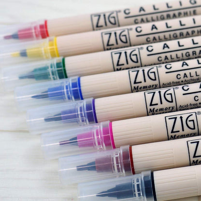 Kuretake Zig Memory System Calligraphy Markers, Multicolor, 8-Pack