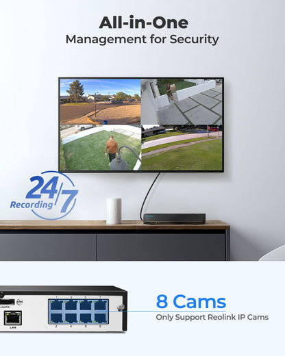REOLINK 8CH Network Video Recorder for Home Security Camera System, Only Work with 16MP/12MP/4K/8MP/5MP/4MP REOLINK PoE IP Camera, 24/7 Recording to Pre-Installed 2TB Hard Drive, RLN8-410