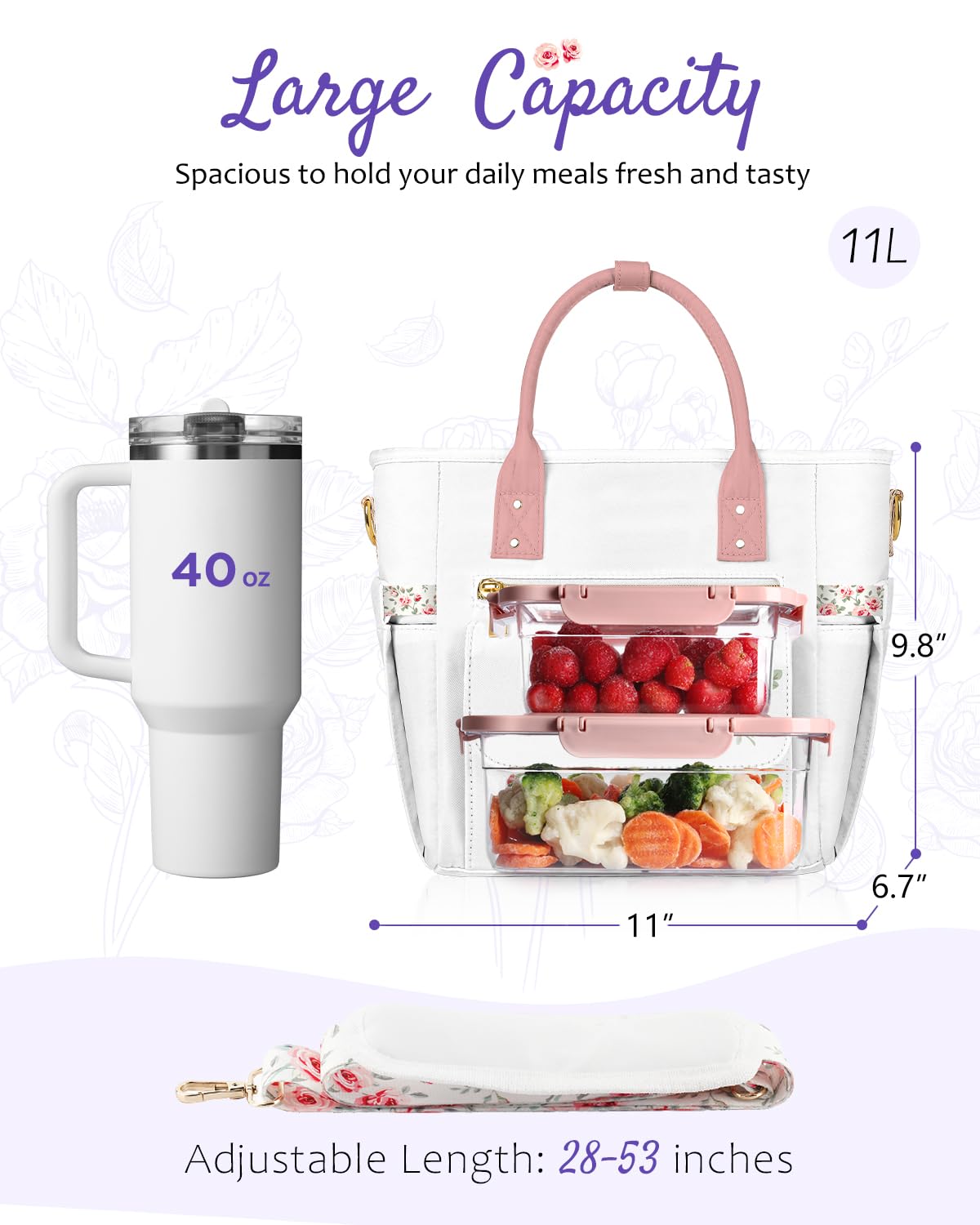 GLORIEROO Deluxe Insulated Lunch Box Bag Women - Leakproof Waterproof Cooler with Multi Pockets Removable Strap for Work Picnic - Teacher Mothers Day Christmas Birthday Gifts