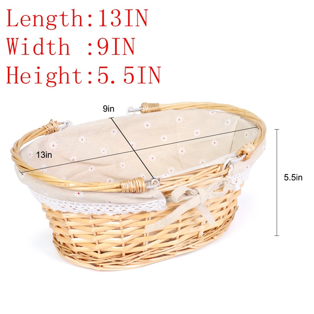 MEIEM Wicker Gift Baskets Empty Oval Willow Woven Picnic Cheap Easter Candy Storage Wine Basket with Handle Egg Gathering Wedding Basket (Natural)