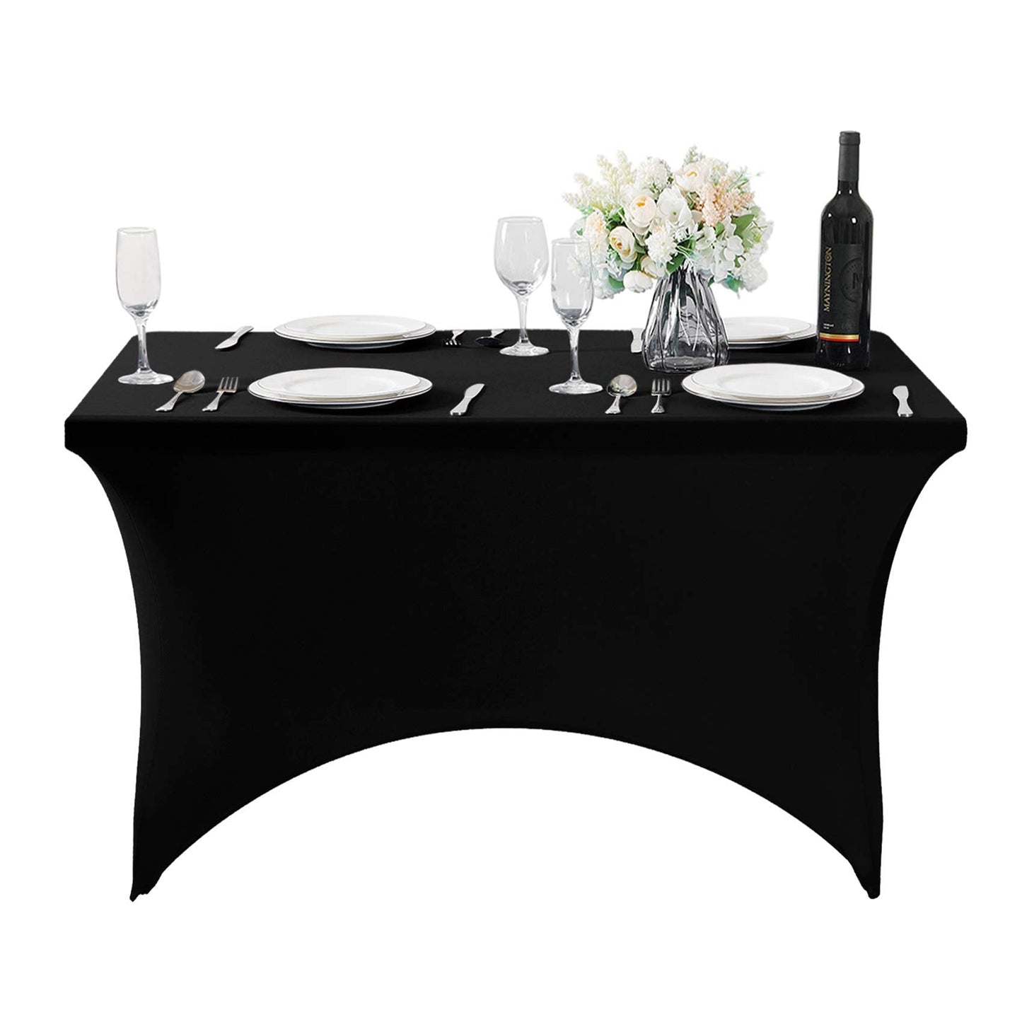 Hezuzo Spandex Table Cover for 4FT or 6ft or 8ft Table Universal Fitted Stretch Tablecloth for Party, Banquet, Wedding and Events-Black