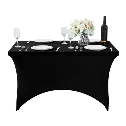 Hezuzo Spandex Table Cover for 4FT or 6ft or 8ft Table Universal Fitted Stretch Tablecloth for Party, Banquet, Wedding and Events-Black
