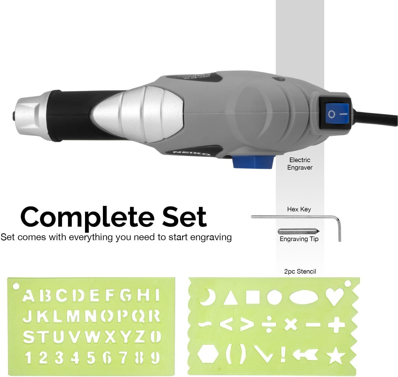 NEIKO 10576A Handheld Electric Engraver Tool, Etching Tool, 120V, Tungsten Carbide Tip, Electric Engraving Pen for Metal, Wood, Glass, & Plastic, Engraving Machine Scriber, Customizer Etcher Stencils
