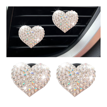 Osilly Car Bling Air Vent Clips, 2 Pcs Bling Heart Charm Air Conditioning Outlet Clip, Crystal Rhinestone Accessories, Sparkly Car Interior Decoration Cute Accessories for Women Girls（White）
