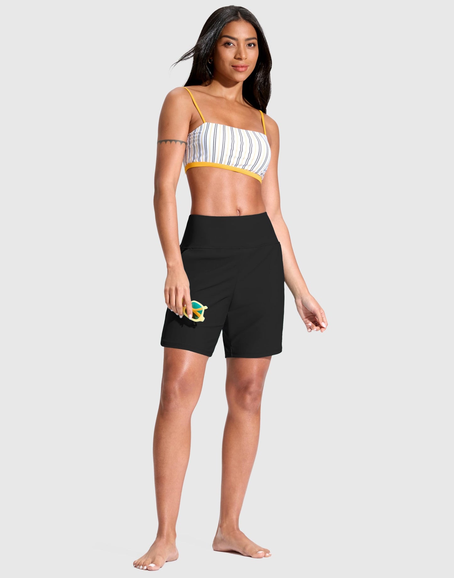 G Gradual Women's 7" Quick Dry Swim Board Shorts Swimming Bottoms High Waisted Beach Shorts for Women with Liner Pockets(Black,XL)