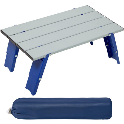 PORTAL Folding Mini Small Beach Table, Portable Aluminum Beach Table with Retractable Legs and Carry Bag for Outdoor Picnic/Cooking/Camp/Travel/Beach,15" L x 8" W x 6" H, Silver/Blue