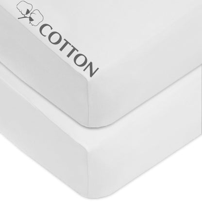 American Baby Company 2 Pack 100% Natural Cotton Fitted Pack and Play Sheets 39" x 27" - Soft & Breathable Pack N Play Sheets for Playard & Mini Crib Mattress, White, for Boys & Girls