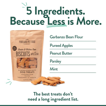Portland Pet Food Company Apple & Mint Dog Treats Healthy Biscuits for Small Medium & Large Dogs - Grain-Free, Human-Grade, All Natural Dog Cookies, Snacks & Training Treats - Made in The USA - 5 oz